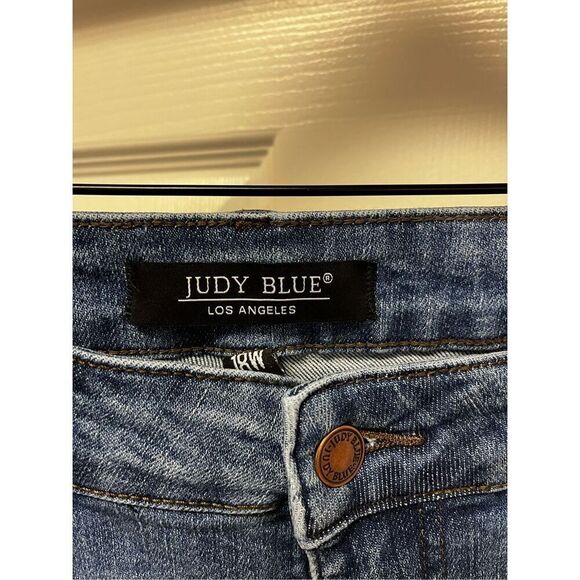 Judy Blue Boot a cut Distressed Plaid Patch Jeans sz 18W EUC - Picture 4 of 8